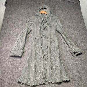 Vintage Currants by Jeri‎ Jo Women Large Long Hooded Cardigan Knit Button-Up 70s